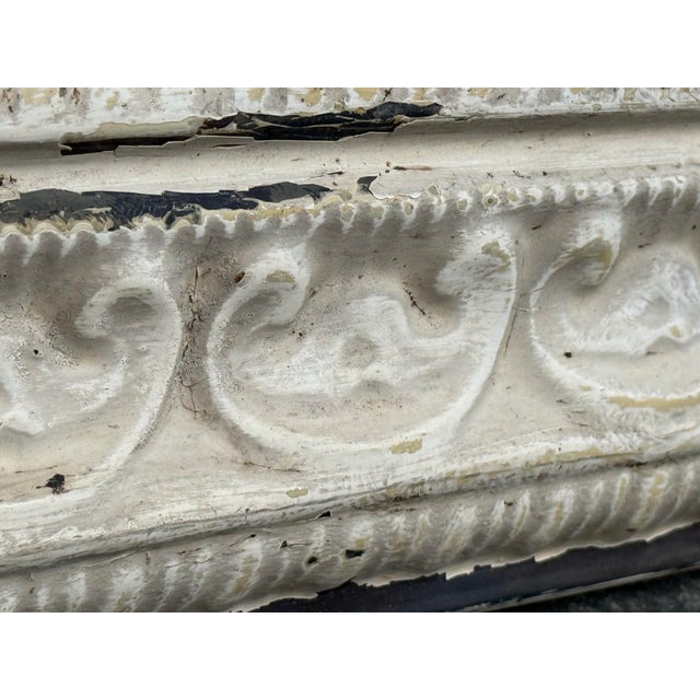 Distressed White Embossed Tin Architectural Wall Panel, Vintage For Sale - Image 10 of 12