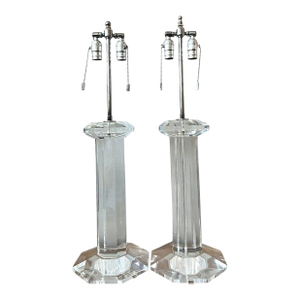 Vintage Regency Lucite Column Lamps - A Pair