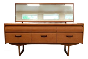 Vintage Mid Century Modern Teak Dressing Table / Dresser With Mirror by William Lawrence