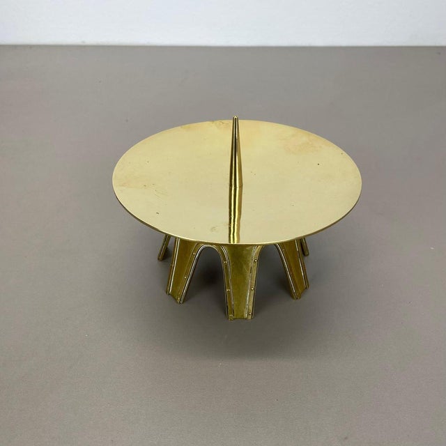 Modernist Brutalist Sculptural Brass Candleholder in the style of Auböck, Austria, 1950s For Sale - Image 3 of 18