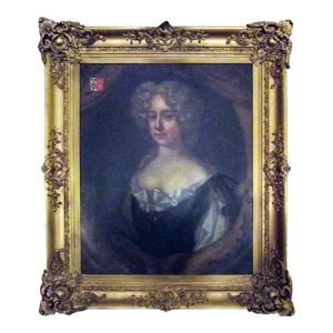 18th Century English Titled Lady with Coat of Arms Framed Oil Portrait Painting