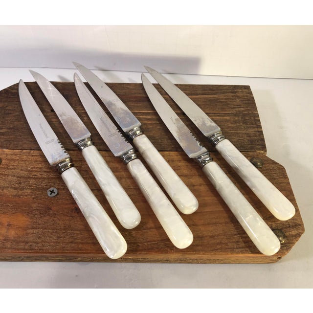 1950s Vintage Sheffield English Pearl Handled Steak Knives Set of 6