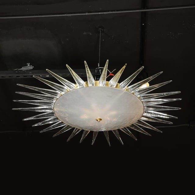 Modernist Brass Fitted Hand-Blown Murano Glass Starburst Spike Form Chandelier For Sale - Image 16 of 17