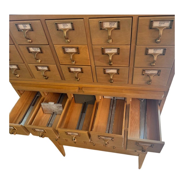 Vintage Remington Rand Library Bureau 45-Drawer Card Catalog Cabinet on Raised Leg Base For Sale In Pittsburgh - Image 6 of 6