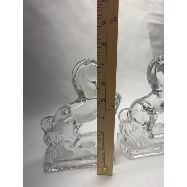 Mid-Century Modern Vintage Clear Crystal Glass Rearing Horse Bookends - A Pair For Sale - Image 3 of 4