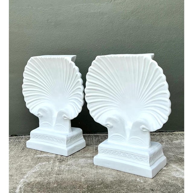 Late 20th Century Vintage Cast Fiber Concrete Clam Shall Table Pedestals - Set of 2 For Sale - Image 5 of 12