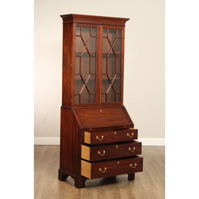 Chippendale Henkel Harris Mahogany Chippendale Style Secretary Desk Bookcase For Sale - Image 3 of 12
