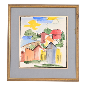 Original Artist Signed Abstract Housescape Framed Watercolor Painting