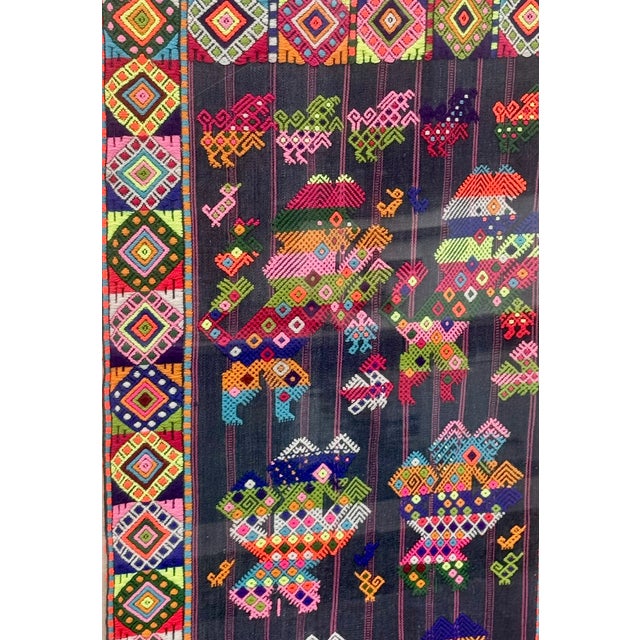 Purple Framed Vintage Guatemalan Maya Narrative Embroidered Textile Folk Art For Sale - Image 8 of 9