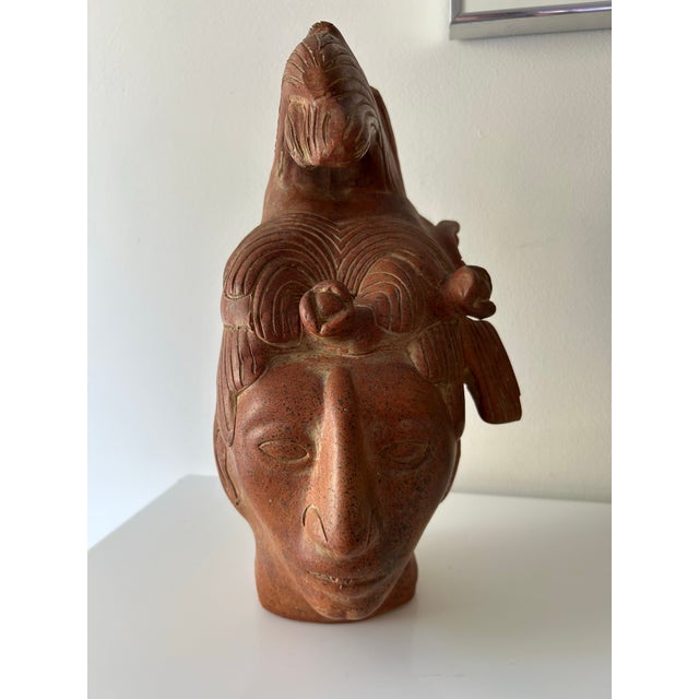 Mexican Mid 20th Century Andean Warrior Terracotta Bust For Sale - Image 3 of 12