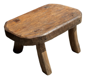 Small Wabi-Sabi Style Oval Teak Occasional Stool, 1980s