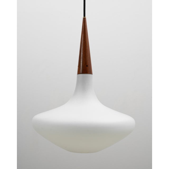 Off-white 1950s Dutch Philips Wood and Opal Glass Pendant Lamp By Louis Kalff For Sale - Image 8 of 18