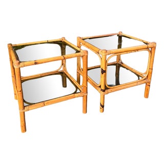 Bamboo Coffee Tables with Glass Tops by Dal Vera, Italy, 1970s, Set of 2 For Sale