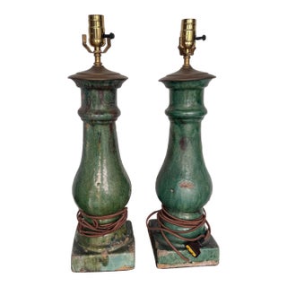 1950s Vietnamese Balustrade Ceramic Coated Lamps - a Pair For Sale