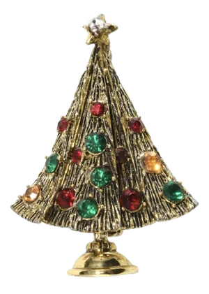 Vintage Pakula Christmas Tree Pin Red Green Amber Rhinestones