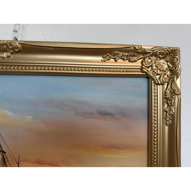 Original Oil Painting Sailing Boat Harbor Storm Seascape Nautical Art Framed For Sale - Image 4 of 9