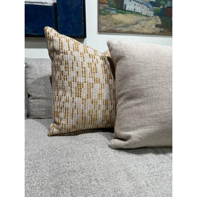 Shabby Chic 20x20 Textured Mustard & Cream Woven Pillows – Modern Geometric Jacquard For Sale - Image 3 of 6