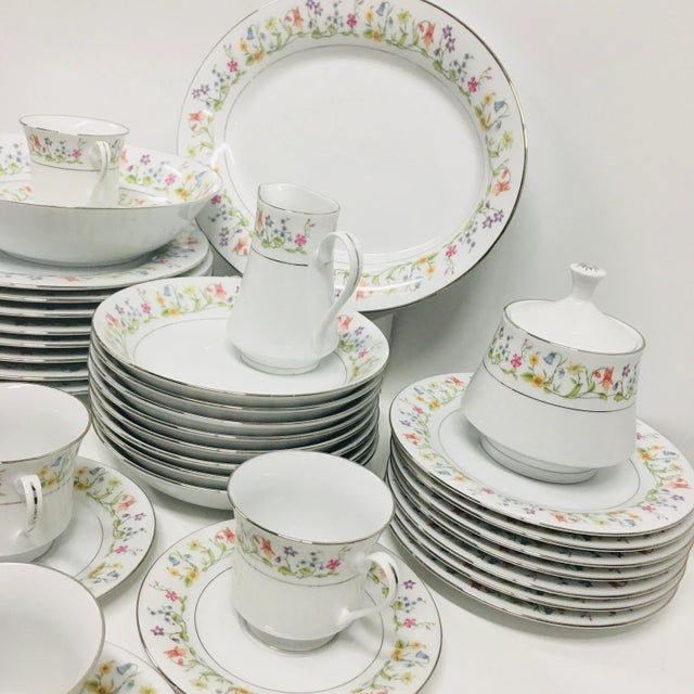 Vintage Crown Ming Floral Decorated Porcelain Dinnerware Set- 45 Pieces For Sale - Image 4 of 6