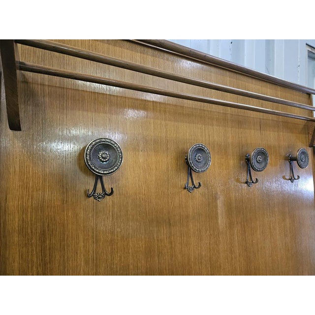 Wooden Wall Coat Hanger with Brass Hangers, 1950 For Sale - Image 6 of 18