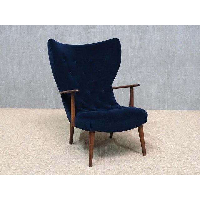 1950s Pragh Armchair in Navy Pierre Frey Velvet from Madsen & Schübel, Denmark, 1950s For Sale - Image 5 of 15