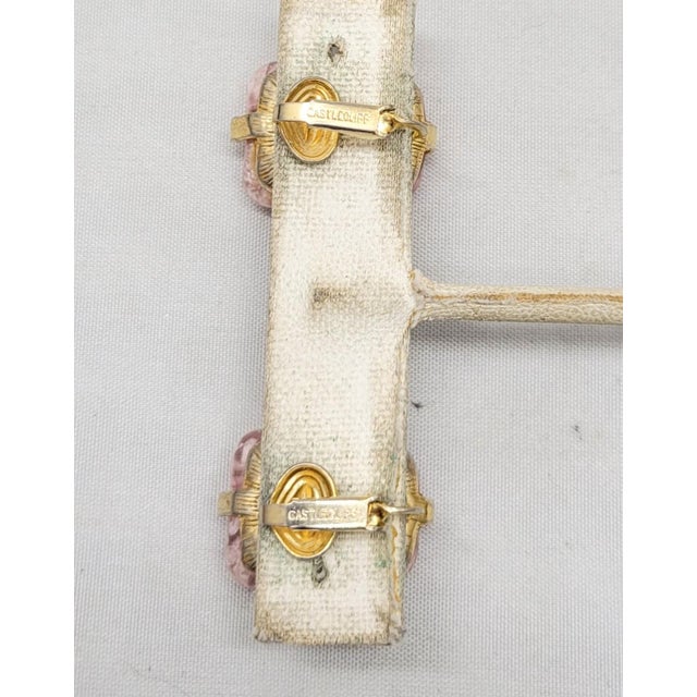 Metal Vintage 1960s Signed Castlecliff Pink Art Glass Clip Earrings-2 Pieces For Sale - Image 7 of 10