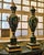 2010s French Style Bottle Green Decorative Vase Set With Gold Leaf & Bronze Accents For Sale - Image 5 of 5