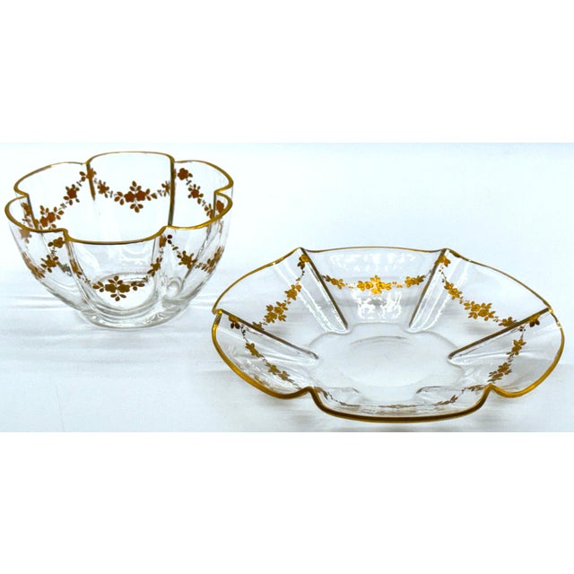 A Collection of French Gilt Enameled Crystal Table Articles, Style of Baccarat France, Circa Early 20th Century A...