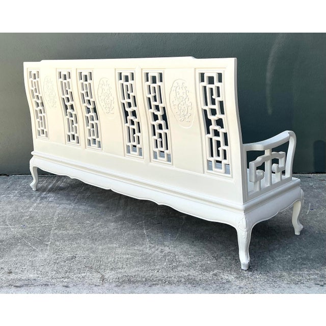 Vintage Asian Chinoiserie Lacquered Sofa For Sale - Image 4 of 12