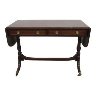 Federal-Style Vintage Mahogany Drop-Leaf Console Table With Brass Casters For Sale