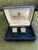 Metal Vintage Wedgwood British Royal Gold Plate & Green Jasper Cufflinks OriginalCase For Sale - Image 7 of 18