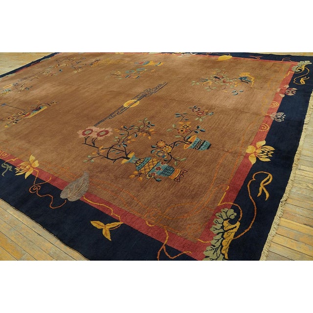 Art Deco Fabuluos Taupe Color With Black Border With Bits of Chinese Ornament Antique Art Deco Rug For Sale - Image 3 of 7