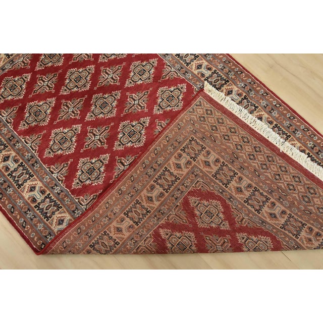 Bokhara Jaldar Rug 3′ X 5’3” Red Wool Tribal Hand-Knotted Oriental Carpet For Sale - Image 11 of 12