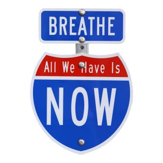 Floating Innerstate Now VII - Steel Street Sign Inspired Sculpture Original Artwork by Scott Froschauer For Sale