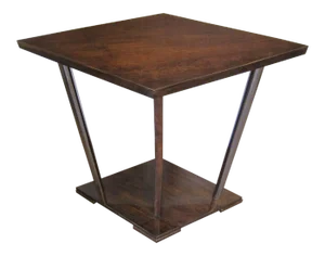 French Art Deco Diamond Shaped Walnut Side Table With Nickel Supports