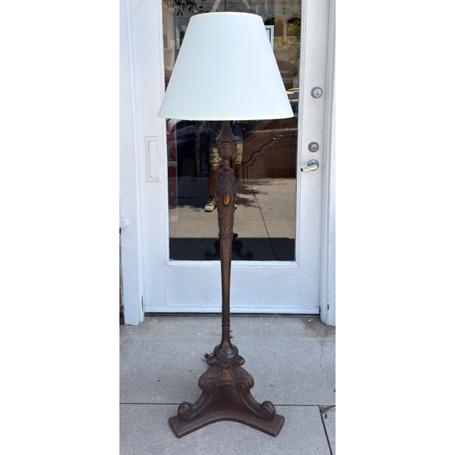 Antique Carved Mahogany Floor Lamp.