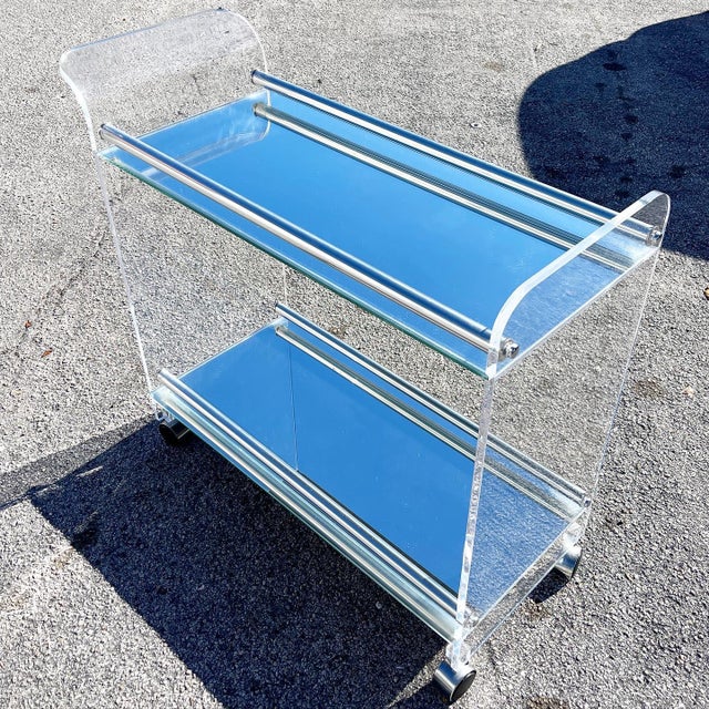 Postmodern Lucite Mirrored Bar Cart For Sale - Image 4 of 4