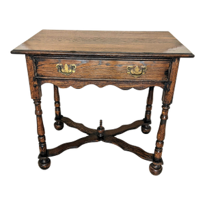 Antique Solid Oak William & Mary Side Table With Cross Stretcher