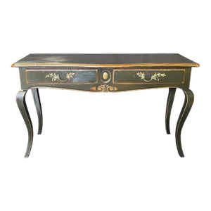 French Louis XV Style Ebonized Console Buffet With Two Drawers and Breadboards