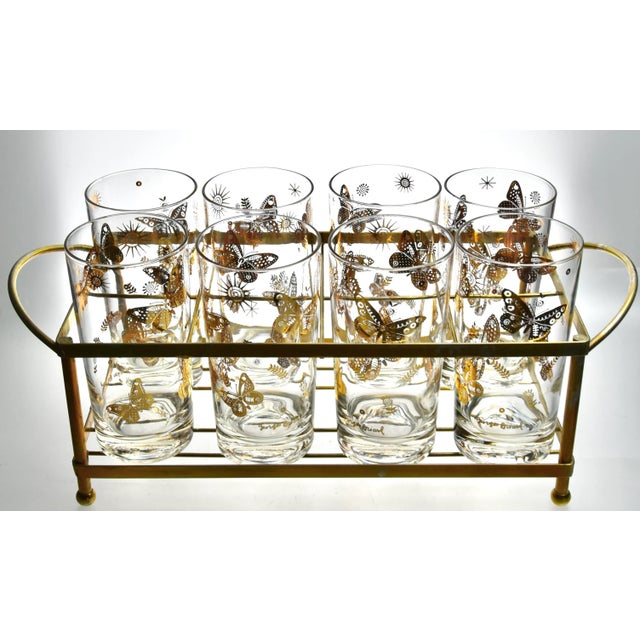 Mid 20th Century Georges Briard Gilded Butterfly Highballs & Caddy Set- 9 Pieces For Sale In Los Angeles - Image 6 of 6