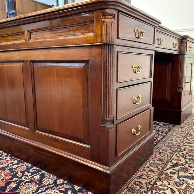 Metal English Partner Desk with Burgundy Leather Top For Sale - Image 7 of 18