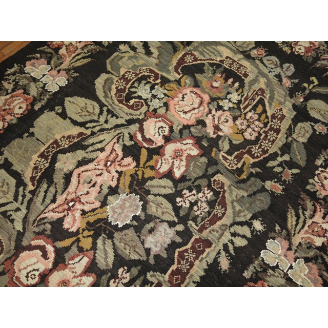 A Midcentury gallery size Besserabian Kilim with floral elements throughout. 7'2'' x 12'