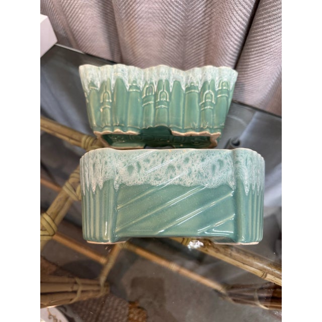 1950s Mid-Century Upco Blue Pottery Planters - Set of 2 For Sale - Image 5 of 7