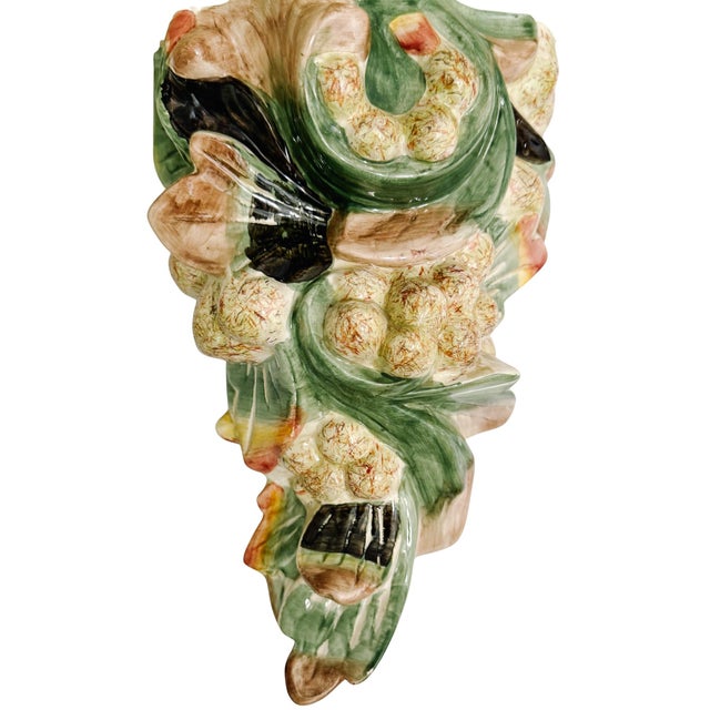 Pair of Large Vintage Ceramic Cornucopia Wall Shelves For Sale - Image 4 of 6