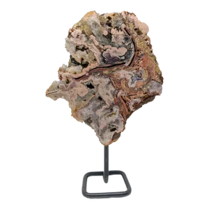 Early 21st Century Organic Modern Rose Gemstone Slice Sculpture on Metal Stand