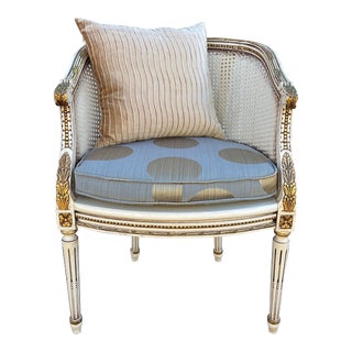 Beech Painted Louis XVI Cane Barrel Side Chair, Spain, Mid-20th Century For Sale