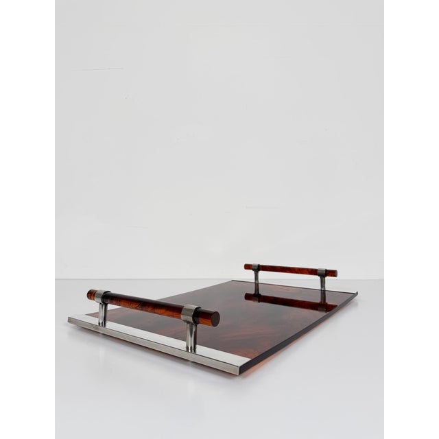 Metal Large Faux Tortoiseshell Acrylic Glass Serving Tray in the style of Christian Dior, 1970s For Sale - Image 7 of 18