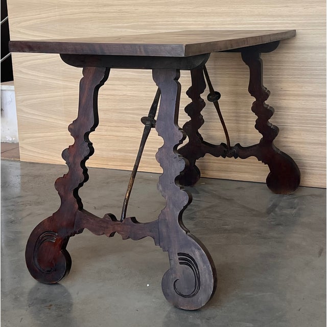 19th Walnut Console Table With Lyre Legs and Heavy Top, Spain For Sale - Image 11 of 12