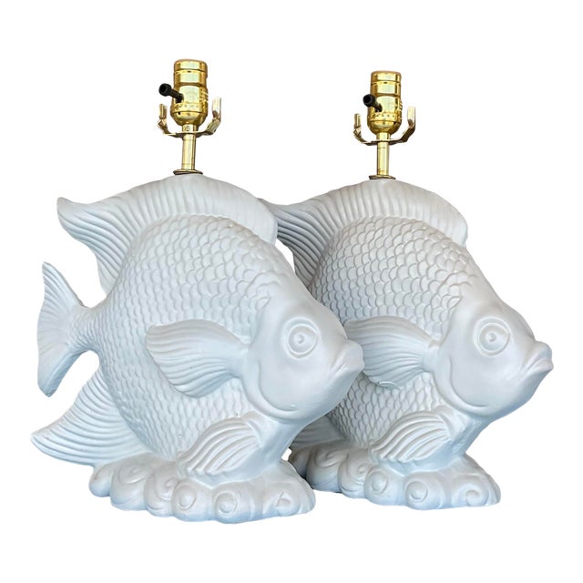 Vintage Coastal Matte Fish Lamps a Pair Chairish