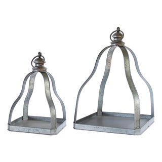 Galvanized Metal Lantern with Open Design (Set of 2) For Sale