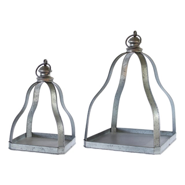 Galvanized Metal Lantern with Open Design (Set of 2) For Sale